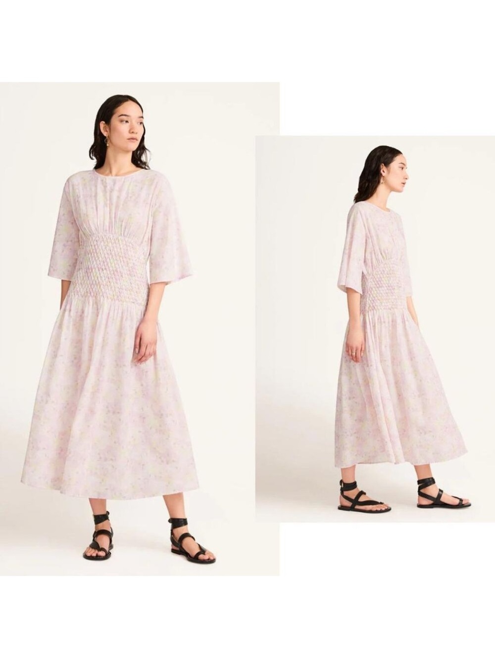 Soft Lavender Midi Dress with Smocked Waist